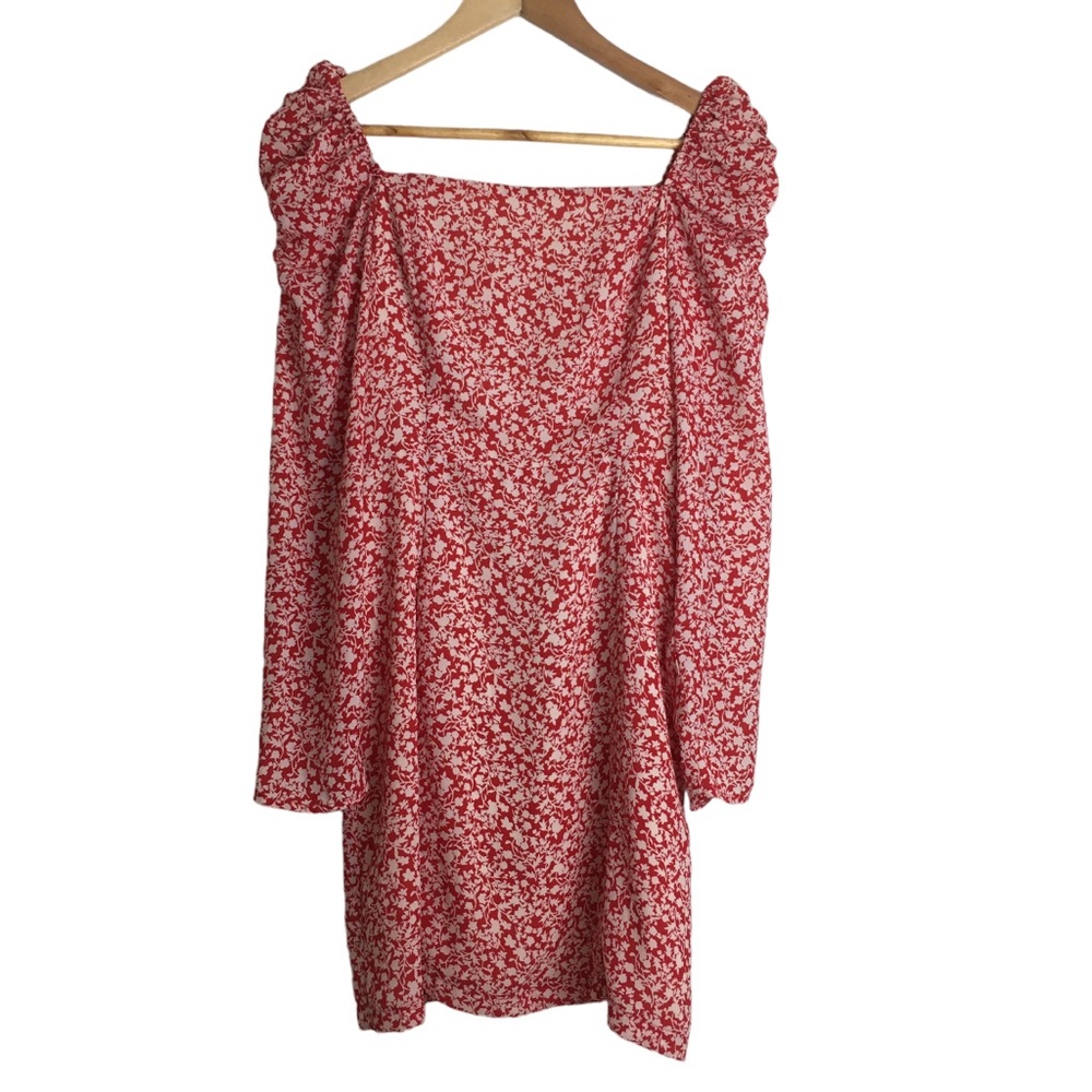 Leith Puff Sleeve Long Sleeve Floral Mini Dress Red M - Picture 4 of 16